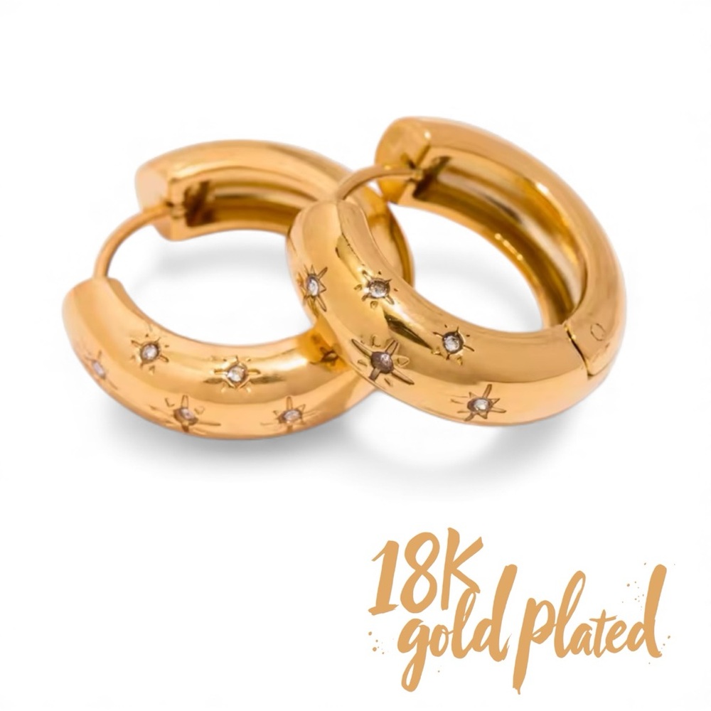 18K Gold Plated Hoops Inlaid w/ Cubic Zirconia